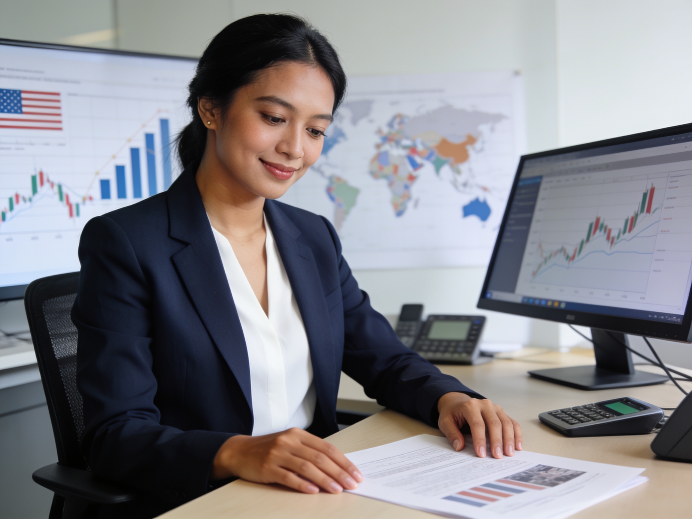 Professional analyzing data on politics culture tech trends in a modern office environment