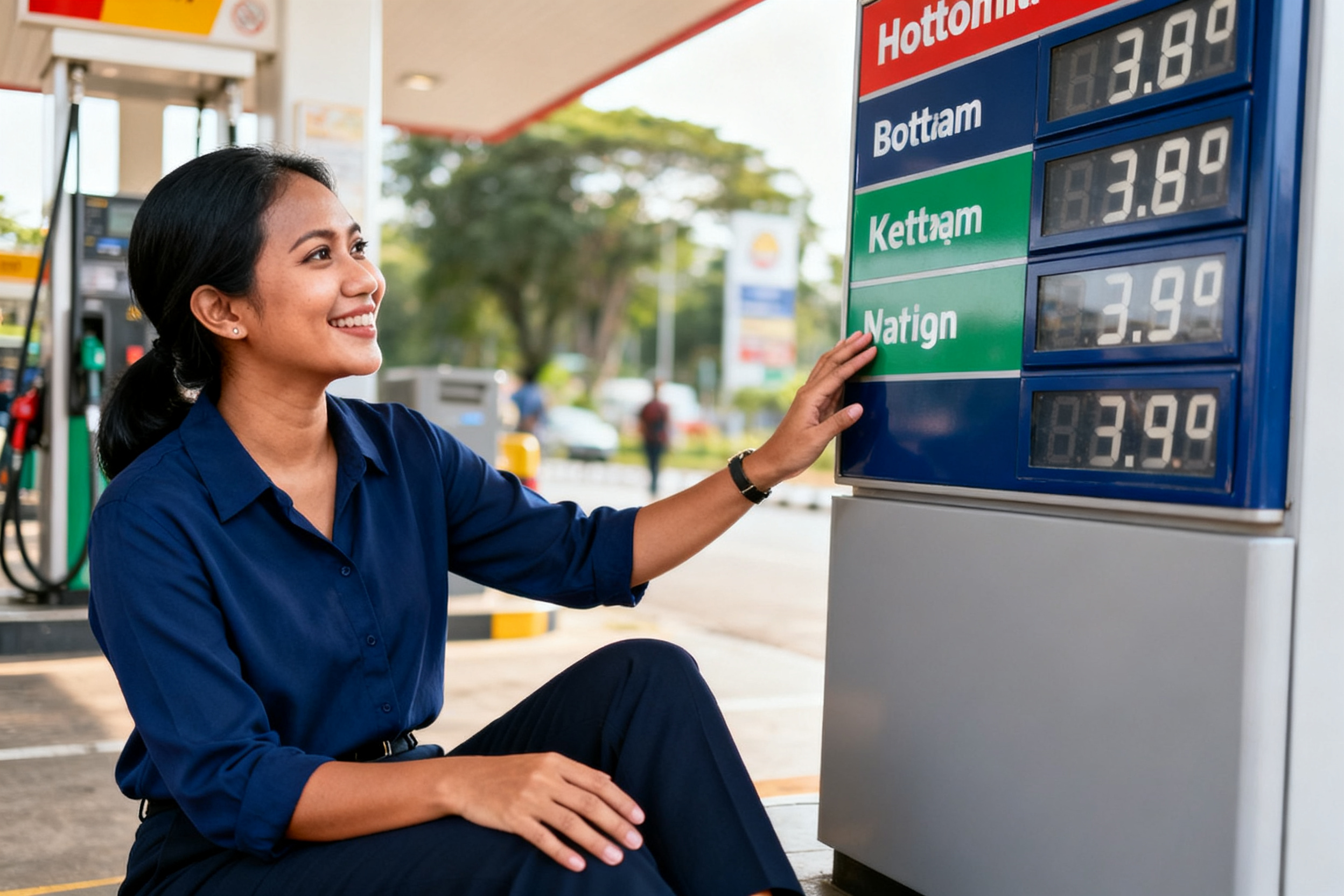 Indonesian woman examining fuel price board amid oil price spike unemployment claims trend
